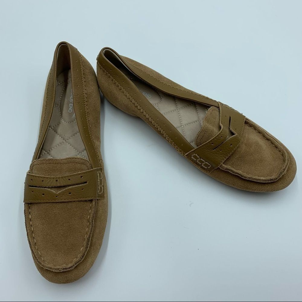 Lands End Suede Slip On Loafers Moccasins Size 8